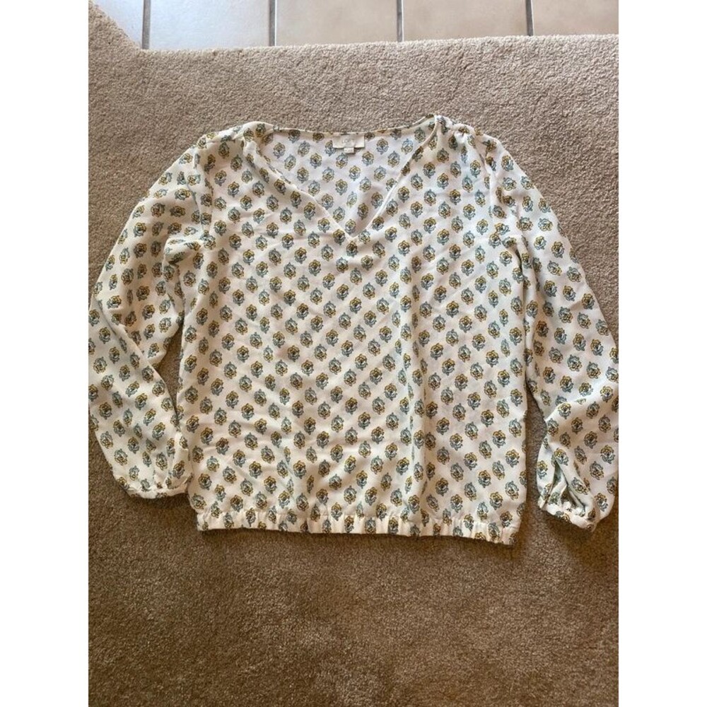 LOFT Medium Floral V-Neck Long Sleeve Blouse Elastic Hem Top